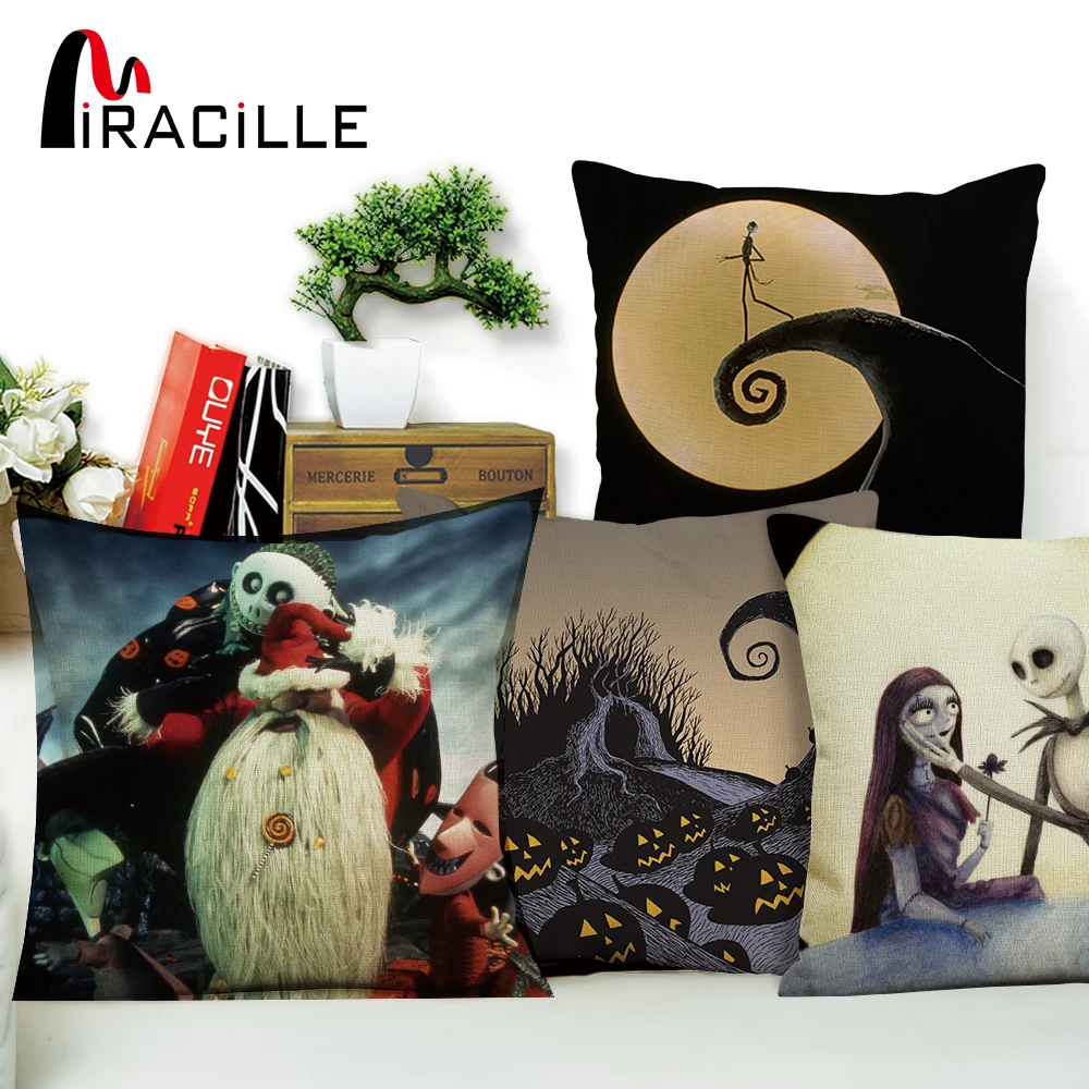 

Miracille Nightmare Before Christmas Decorative Cushion Cover For Sofa Ghost Head Design Living Room Waist Pillowcase Covers
