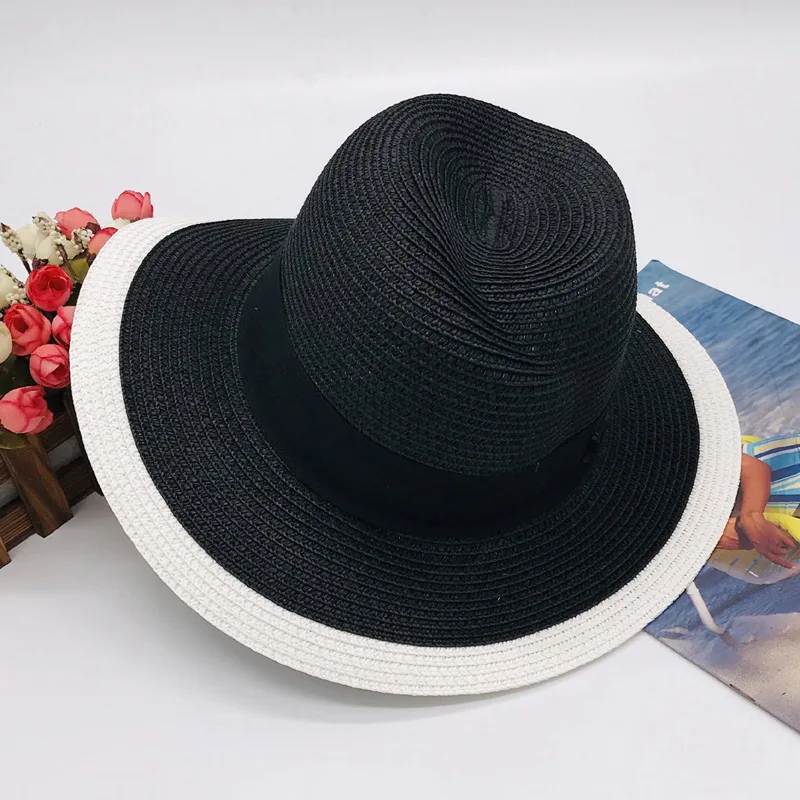 Летняя соломенная шляпа от солнца с большими широкими полями с надписями M гибкий колпак для пляжа боулинг, джаз шляпы от солнца для женщин Chapeau Femme A110