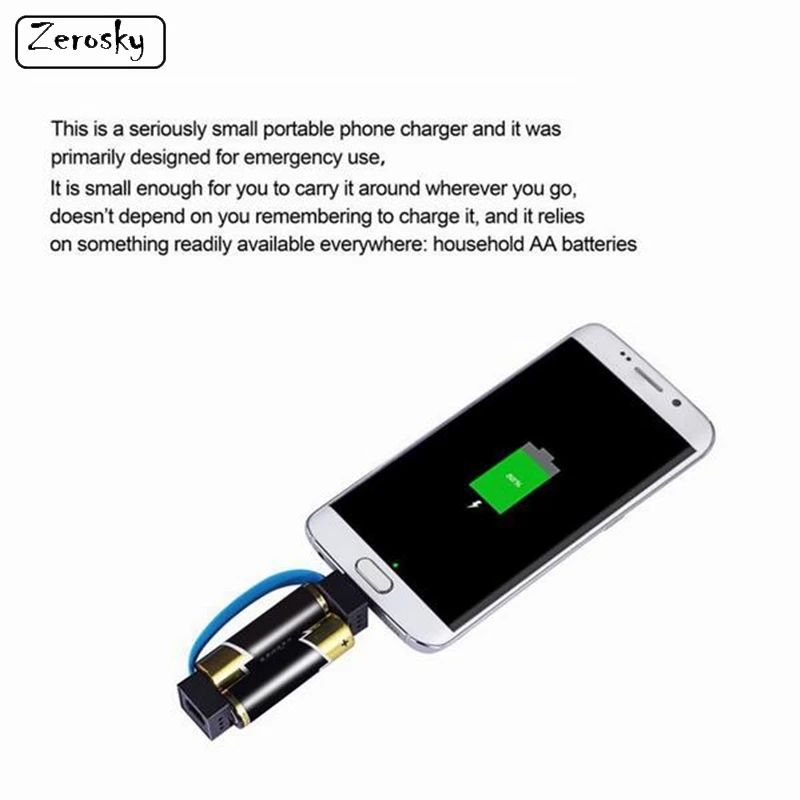 Zerosky البسيطة المحمولة المغناطيسي AA/AAA بطارية تعمل بالطاقة المصغّر usb هاتف الطوارئ شاحن سامسونج شاحن هاتف محمول يعمل بنظام تشغيل أندرويد