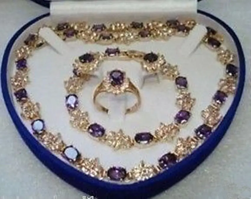 

Selling Purple crystal Necklace Bracelet Earring Ring Set dfy