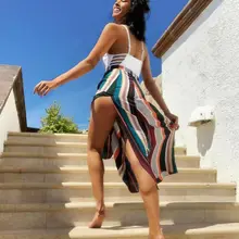 Стильные горячие продажи женские эластичные высокие ожидания с высоким разрезом юбки женские летние выходные пляж повседневные полосатые удобные юбки S-XL