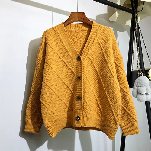 Surmiitro грубая трикотажная кардиган женский осенний Повседневный корейский женский зимний свитер с длинными рукавами трико пальто куртка Женский - Цвет: Цвет: желтый