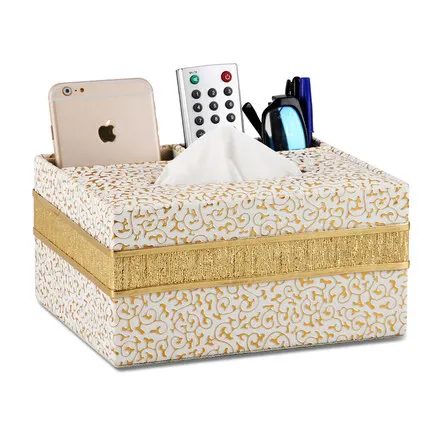 

European Style leather multi-function tissue box Creative Simple living room desktop coffee table remote control storage box