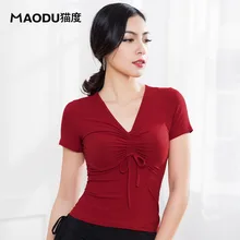 Модная современная одежда для бальных танцев с коротким рукавом, сексуальная одежда для латинских танцев, Топ для женщин/женщин, Танго Костюм с v-образным вырезом, одежда для выступлений MD9202