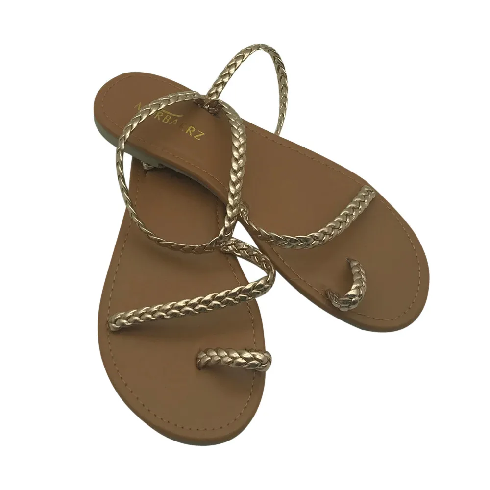 

Summer Fashion Leather Women Sandals Strappy Gladiator Slippers Woman Flats Flip Flops Shoes Summer Beach Sandals size