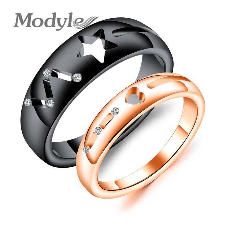 Modyle Fashion Wedding Rings Stainless Steel Ring Female Male Promise Ring Cubic Zirconia Couple Jewelry Sales Promotion