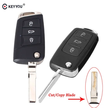 

KEYYOU 3 Button Car Remote Flip Key Shell Case Fob For VOLKSWAGEN VW Passat B5 Polo Golf 4 Touran Bora Touareg Cutting Service