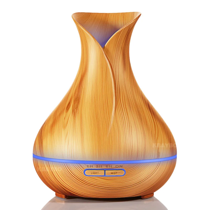 

KBAYBO Ultrasonic Air Humidifier Essential Oil Aroma Diffuser Wood Grain cool mist maker fogger LED night Light for Home bedroom