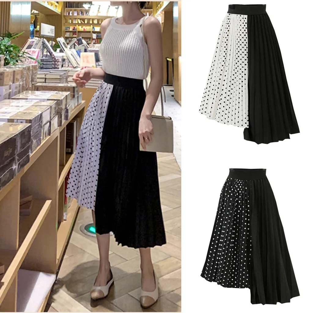 

FREE OSTRICH Women Skirt Stitching Dot Pattern High Waist Elegant Loose Bohemia Beautiful Female Leisure Long Summer kirts