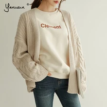 Yanueun Autumn Winter New Stylish Knitted Cardigan Long Sleeve Solid Loose Casual Sweaters Streetwear Women Clothing