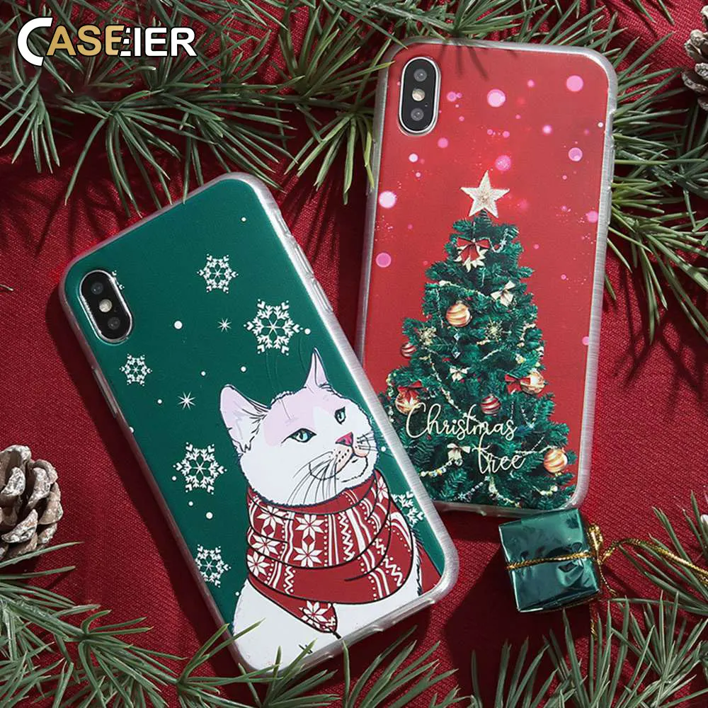 

CASEIER 2019 New Year Phone Case For iPhone 7 X XR XS MAX Christmas Pattern Case Funda For iPhone 7 8 6S 6 Plus Soft Back Covers