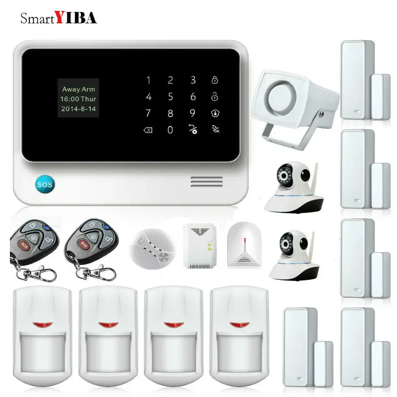 

SmartYIBA 2.4G WIFI Security Alarm GSM SIM Home Alarm IOS Android APP control Camera Gas Leakage Detector Smoke Fire Protection