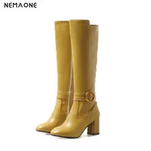 NEMAONE/новые женские сапоги до колена на высоком каблуке; цвет черный, розовый, зеленый, желтый; сезон осень-зима; женская обувь под вечернее платье; женские сапоги