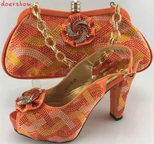 Africa Style doershow Shoe With Matching Bag Set Italy Woman HIigh Heels Shoes And Bag Set For Wedding Free Shipping PME1-23