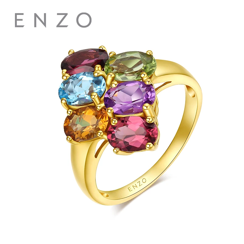 

ENZO 18K Yellow Gold (AU750) 6PC/2.8CT Topaz Garnet Peridot Tourmaline Citrine Amethyst Engagement Women Ring Classic Jewelry