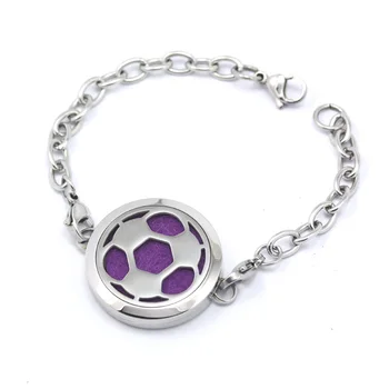

2017 New DIY Fashion Jewelry Glaze Sport Football Stainless Steel Essential Oil Diffusing Perfume Locket Bracelet