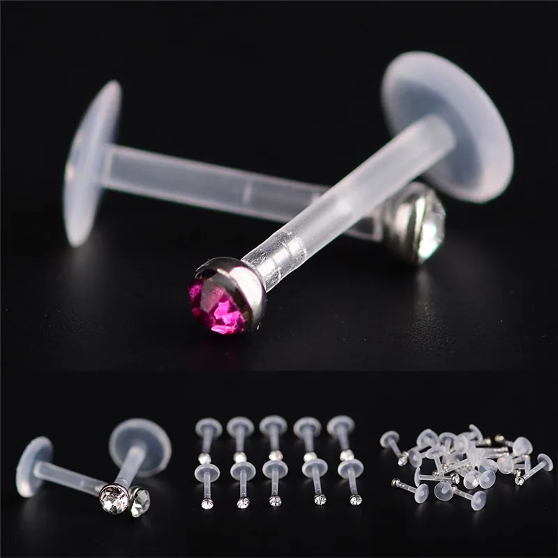25PCS Wholesale Crystal Plastic Labret Lip Tragus Bar Bell Body