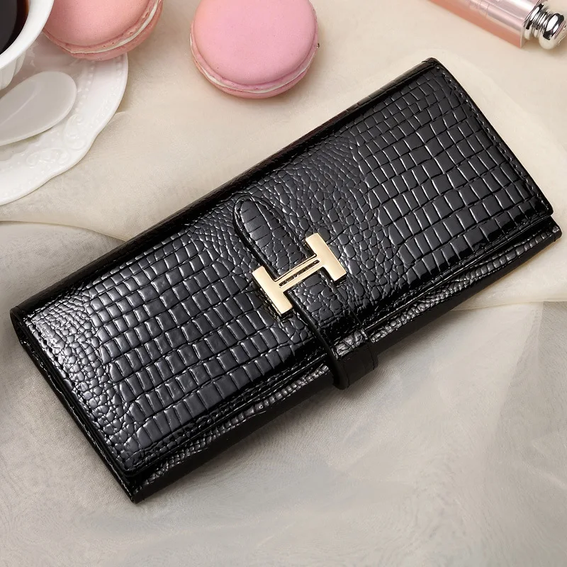 

Luxury Long Genuine Leather Wallet Women bag Crocodile Pattern Women's Wallets Cowhide Bank Credit Card Holder Purse Coin Purse