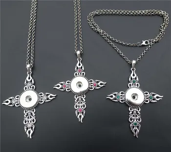

Metal 18mm Snap Buttons Rhinestone Cross Necklace Christian Jewelry 12pcs/lot Mix Colors
