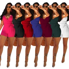 2019 Women's Summer Sexy Deep V-neck Ruffled One-piece Dress Fashion Casual Solid Color 2019 Women's Summer Sexy Deep V-neck Ruffled One-piece Dress Fashion Casual Solid Color