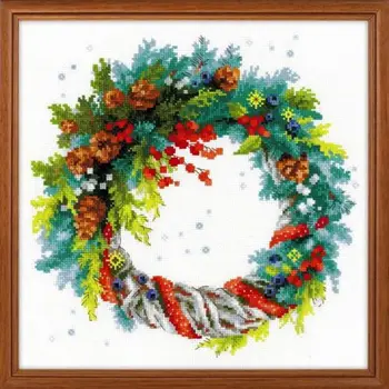 

Needlework 14CT 16CT 18CT Cross Stitch, DIY Count Cross Stitch, Embroidery Set, Winter Wreath Blue Spruce