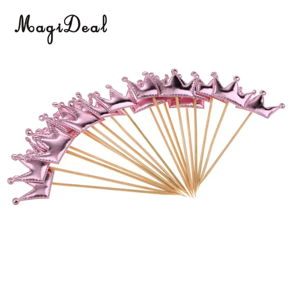 MagiDeal 20pcs PU Leather Crown Cake Topper Cupcake Toothpicks Wedding Birthday Party Baby Shower Party Fruit Food Sticks