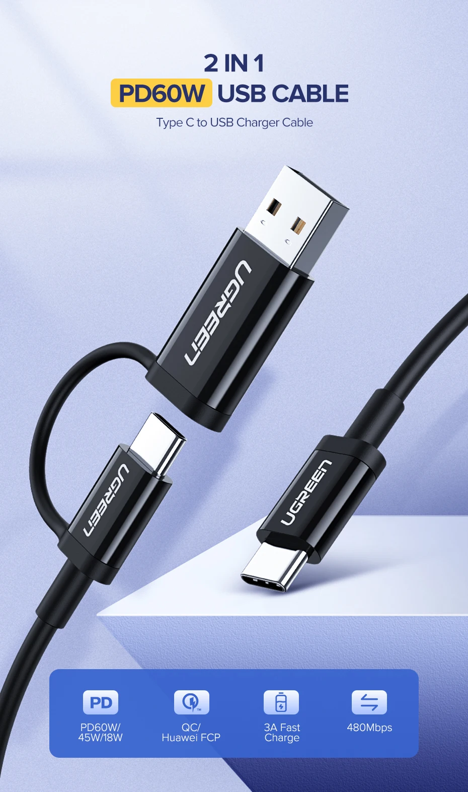 Ugreen USB C к usb type C кабель для samsung Galaxy S9 S8 PD60W Быстрая зарядка кабель для Macbook Pro iPad Pro USB-C шнур зарядного устройства