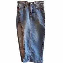 Женская длинная джинсовая юбка с разрезом, длинная эластичная джинсовая юбка на осень/зиму, джинсовая юбка с высокой талией