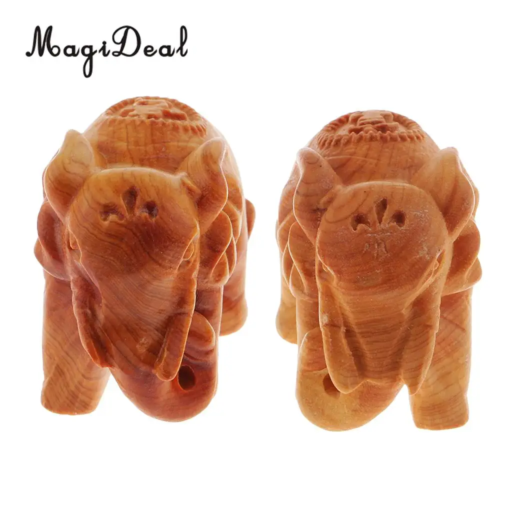 2x Miniature Wooden Elephant Statues Models for Home Garden Patio Lawn DIY Oraments