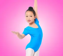 Для девочек балетный комбинезон-Боди детей сине-белые танец купальник с короткими рукавами одежда для гимнастики