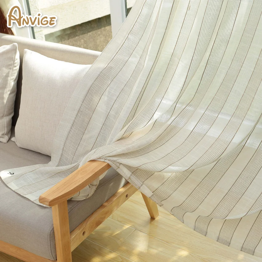 

Cotton/Linen Fabric Modern Striped Drape Translucidus Sheer Curtain fabric Tulle Voile Curtain Window