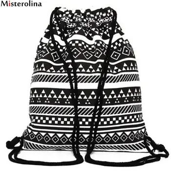 

Misterolina 2019 New Women Canvas Ethnic Wind Pocket Drawstring Bag Female Bag National Wind Bundle Pocket Double Shoulder Bag