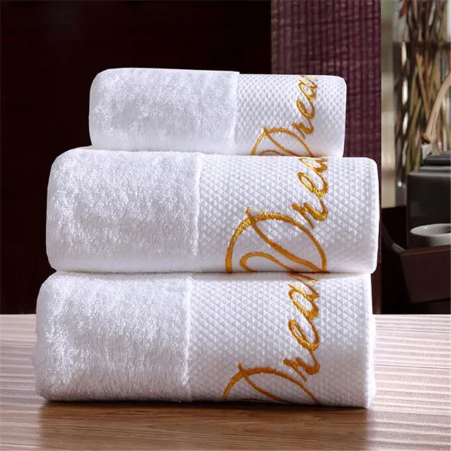 Qualité Brodé Rêve Blanc Hôtel Serviettes Coton Serviette Ensemble ... Qualité Brodé Rêve Blanc Hôtel Serviettes Coton Serviette Ensemble ...
