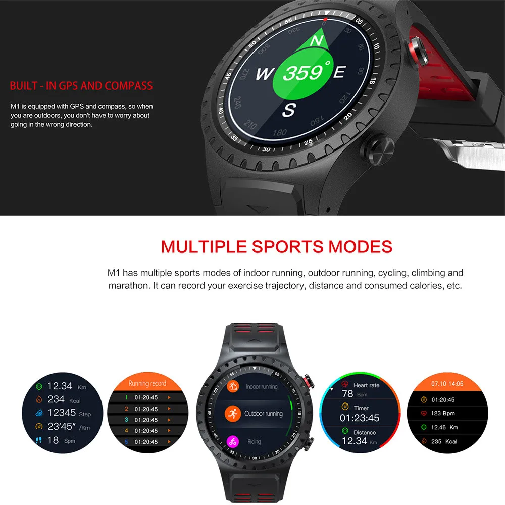 M1s Smart Watch Support SIM & Bluetooth Phone Call GPS Smartwatch Phone Men Women IP67 Waterproof Heart Rate Monitor Clock