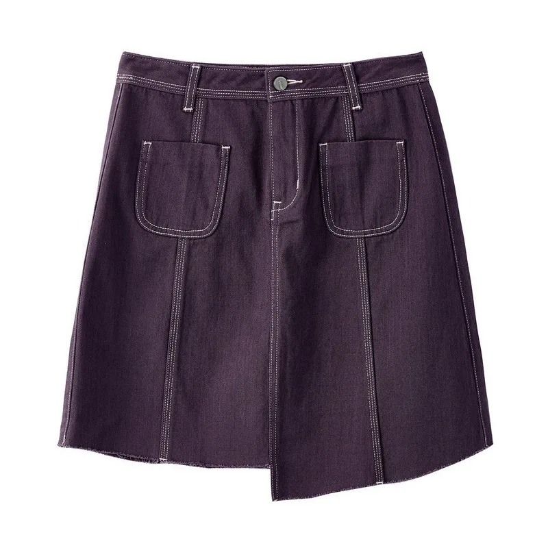 INMAN, летняя Новинка, высокая талия, тонкая, корейская мода, повседневная, студенческий стиль, все совпадают, женская короткая джинсовая юбка - Цвет: Dark Purple