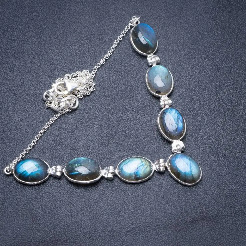 

Natural Labradorite Handmade Unique 925 Sterling Silver Necklace 16.75" Y3894