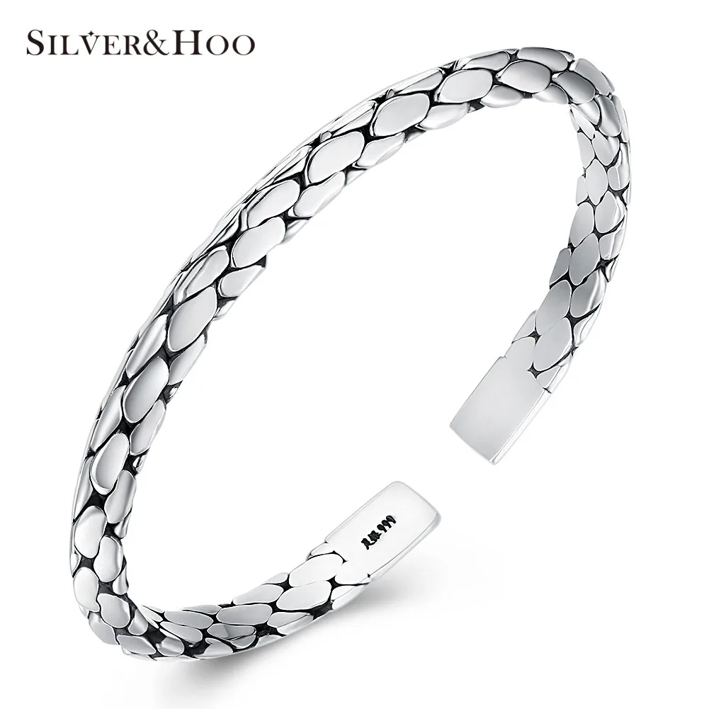 

SILVERHOO Authentic 999 Sterling Silver Pattern Bangles for Women Engagement Bracelets High Quality Fine Jewelry Gift