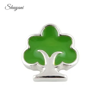 

F247 Newest Enamel Green Family Tree Floating Locket Charms for Living Memory Locket Jewelry Accessories 20pcs/lot