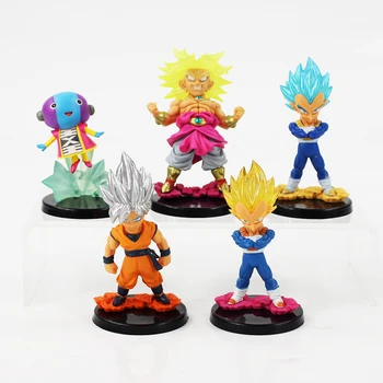 

5pcs/lot 8cm Dragon Ball Z Super Saiyan Son Goku Kakarotto Vegeta Broli With Black Base Cute PVC Action Figure Model Toy
