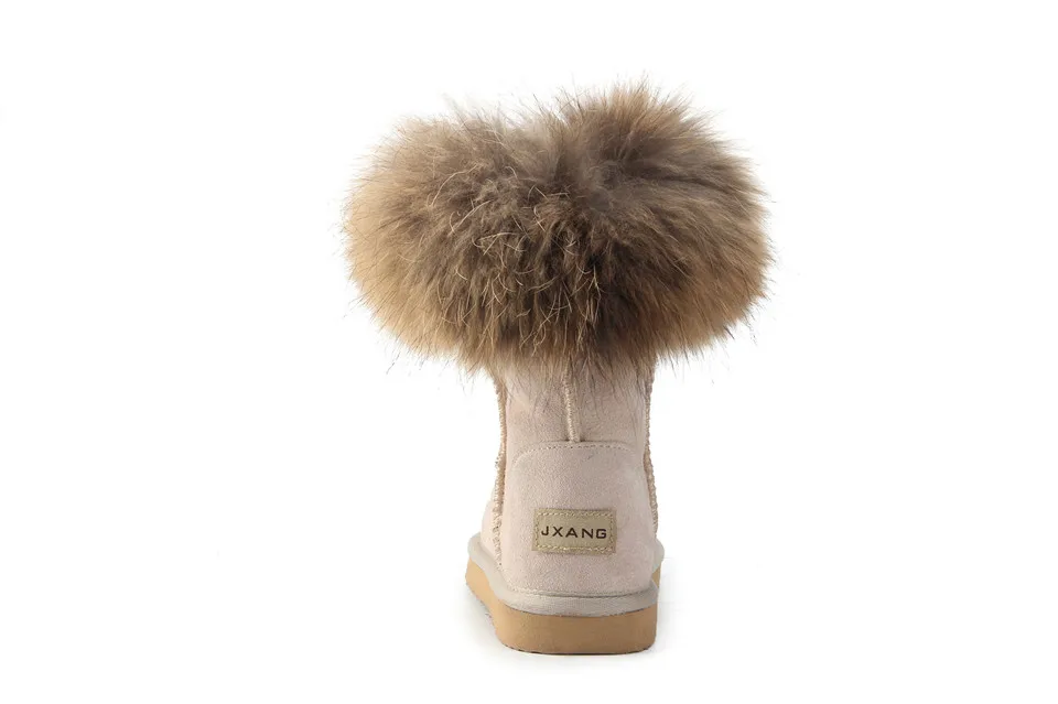 JXANG/Модные женские зимние сапоги из натурального Лисьего меха; женские ботинки из натуральной коровьей кожи; женские теплые зимние ботинки