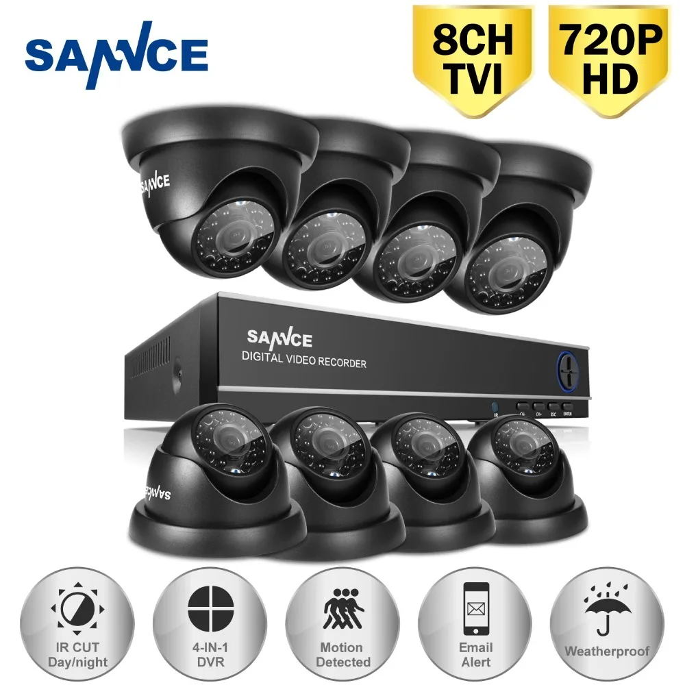 SANNCE 8CH CCTV Security System 1080P HDMI Output DVR Kit 8pcs HD 720P 1.0MP outdoor dome Security Cameras Surveillance System