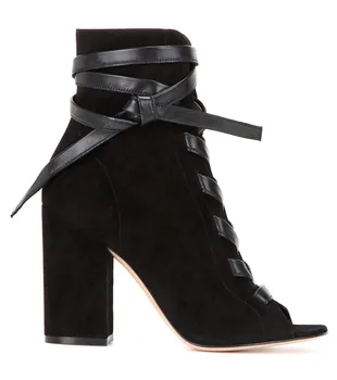 

Designer Shoes Women Luxury 2018 Thick High Heel Boots Women Peep Toe Lace Up Short Boots Flock Leather Shoe Zapatos De Hombre