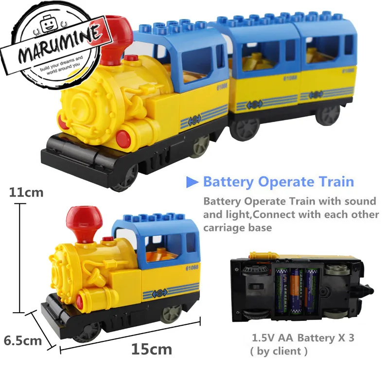 Marumine блоки Duplo с батарейным питанием поезд игрушки Строительные Кирпичи Детские развивающие игрушки подарок Электрический поезд для детей