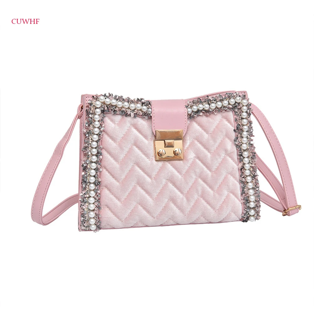 

CUWHF New fashion Suede with pearl women's messenger bags casual PU leather Handbag Lovely crossbody shoulder women bags