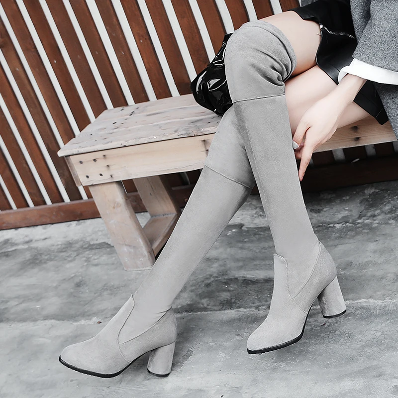 

Size 33-43 New 2018 Over the Knee Boots Women Faux Suede Thigh High Boots Platform Stretch Slim Sexy Ladies Women's Winter Boots