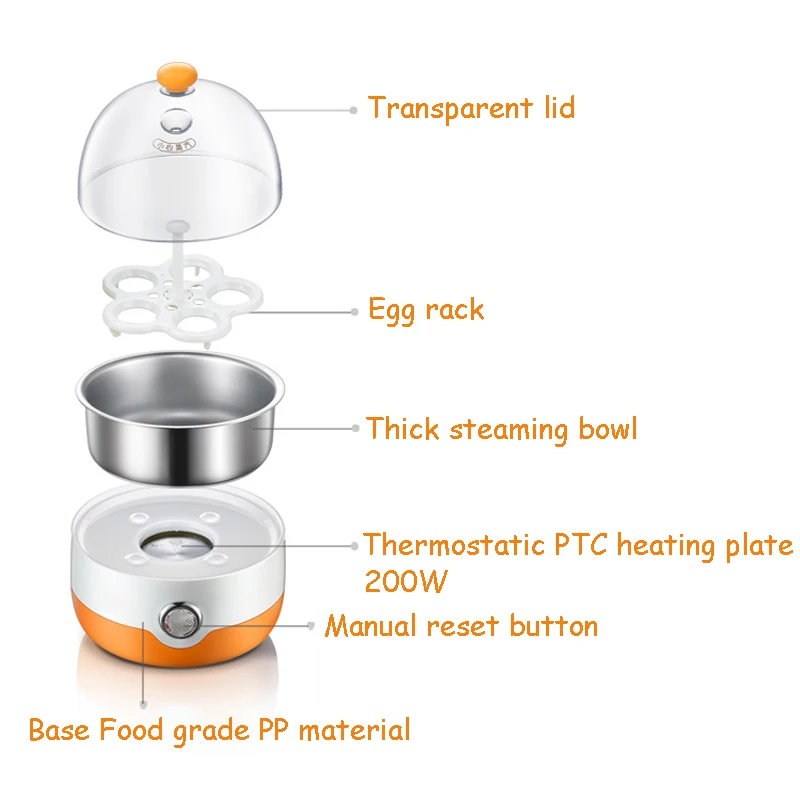 Многофункциональный мини электрический котел для яиц, чайник для завтрака, пароварка для подогрева пищевых продуктов для 1 человека, Автоматическое отключение питания 220 В