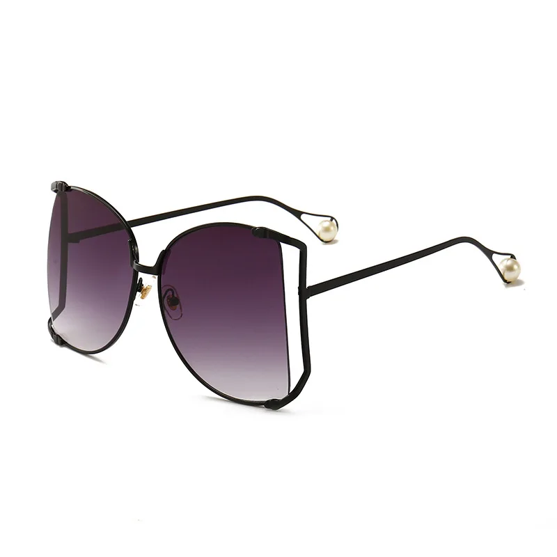 Higodoy негабаритных женщин металлические солнцезащитные очки жемчуг брендовая дизайнерская бабочка градиент женские солнцезащитные очки UV400 - Цвет линз: Black