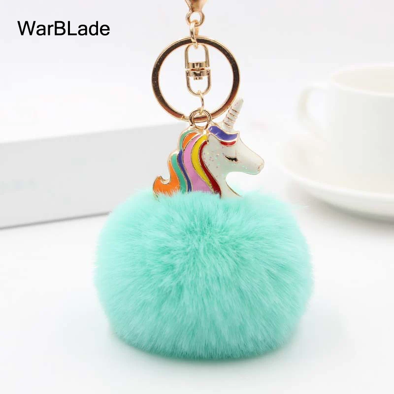 

WarBLade Cute Pompom Unicorn Keychain Artificial Fluffy Rabbit Fur Ball Key Chain Porte Cle Women Car Bag Key Ring llavero mujer