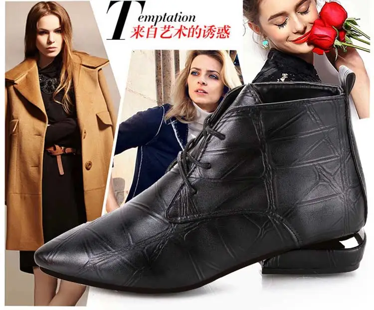 Shoes women boots 2019 fashion solid lace-up PU leather ankle boots women shoes square heel boots women sneakers casual shoes (20)