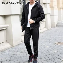 KOLMAKOV/Новинка года, весенние мужские комплекты из 2 предметов, повседневные толстовки с капюшоном, пальто, штаны, мужская спортивная одежда черного и серого цвета, спортивное платье 6XL, 7XL, 8XL